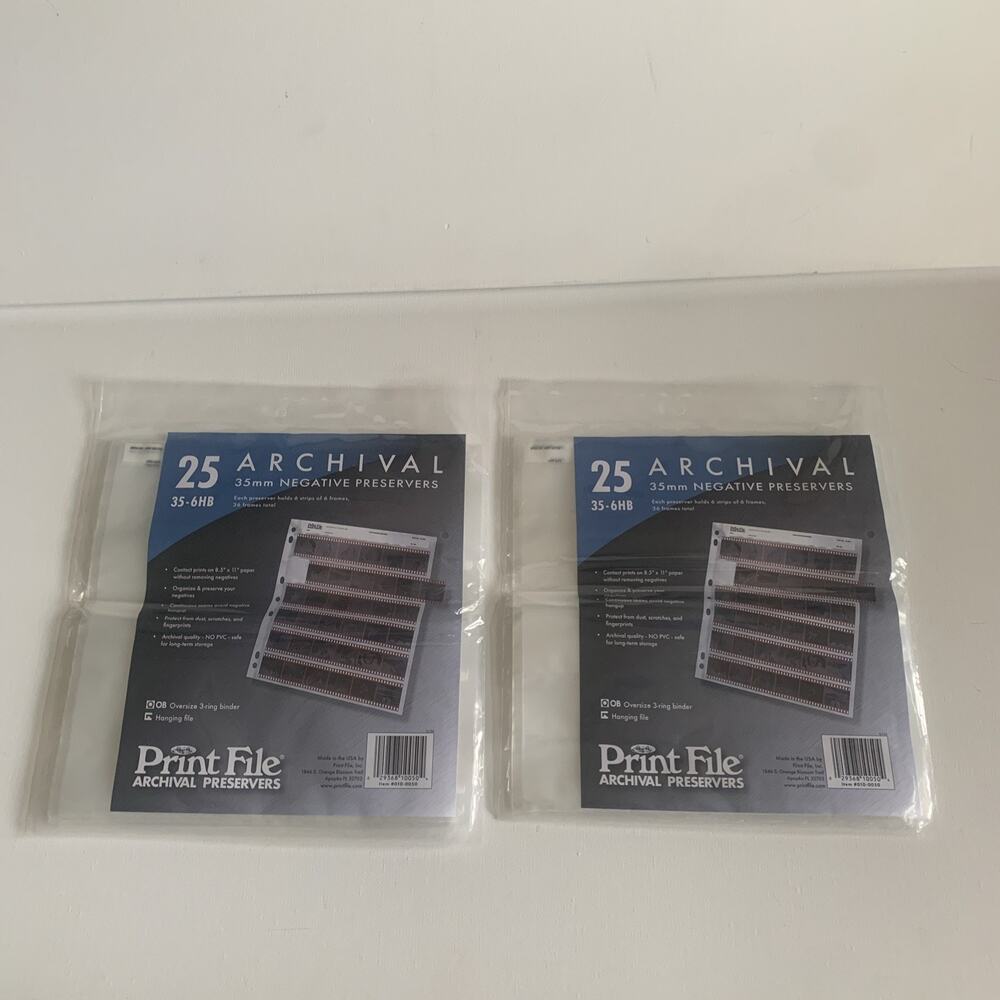 Lot Of 2 Print File Archival 35mm Negative Preservers 25 Sheets 35-6HB